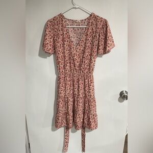 indulge Dusty Rose Floral V-Neck Mini Dress